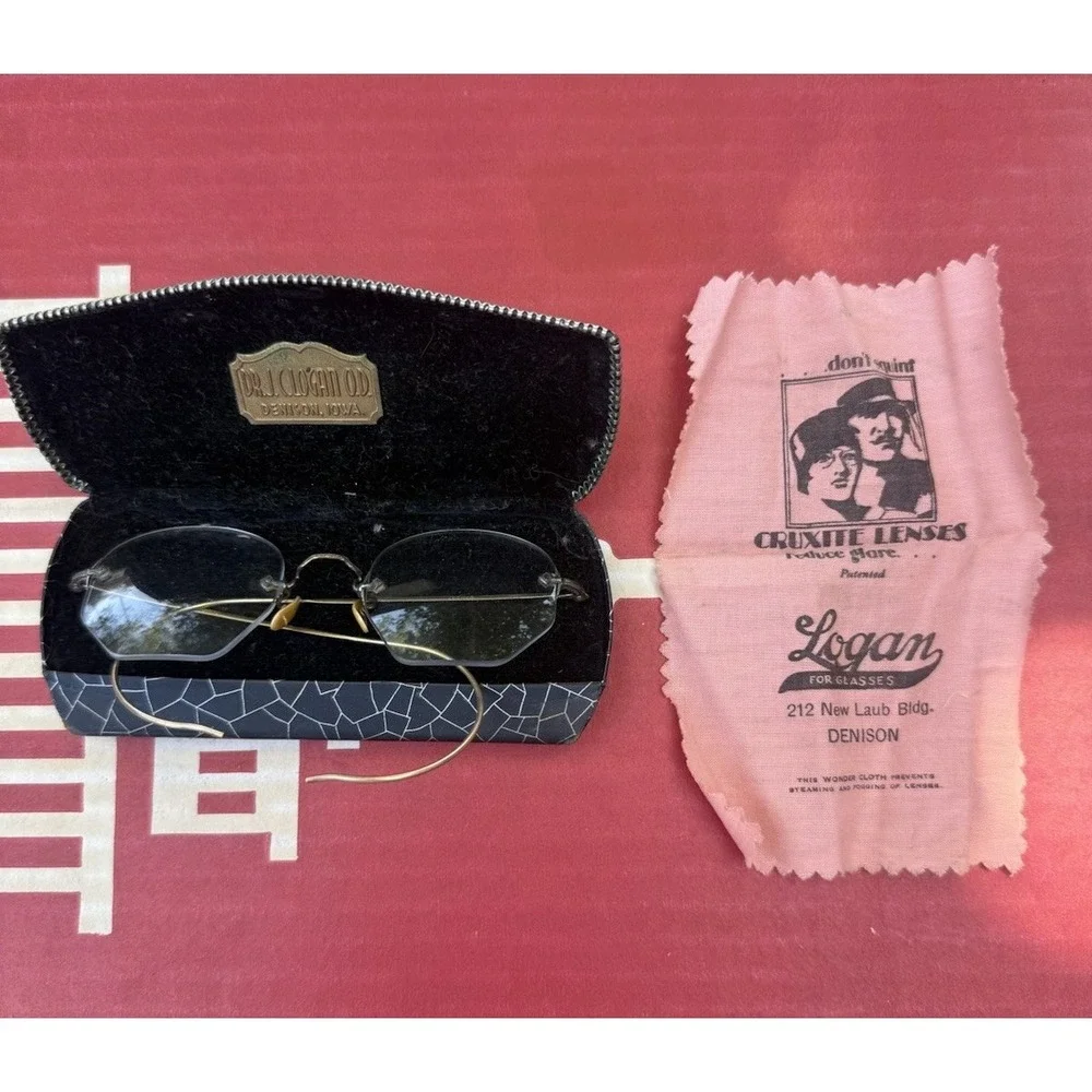 Vintage 1/10 12K Gold Filled Rimless Eyeglasses Cable Temples w Case Antique #4